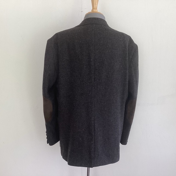 VTG Executive Collection Brown Gray Tweed Leather Button Suede Elbow Patch Coat - Picture 7 of 16